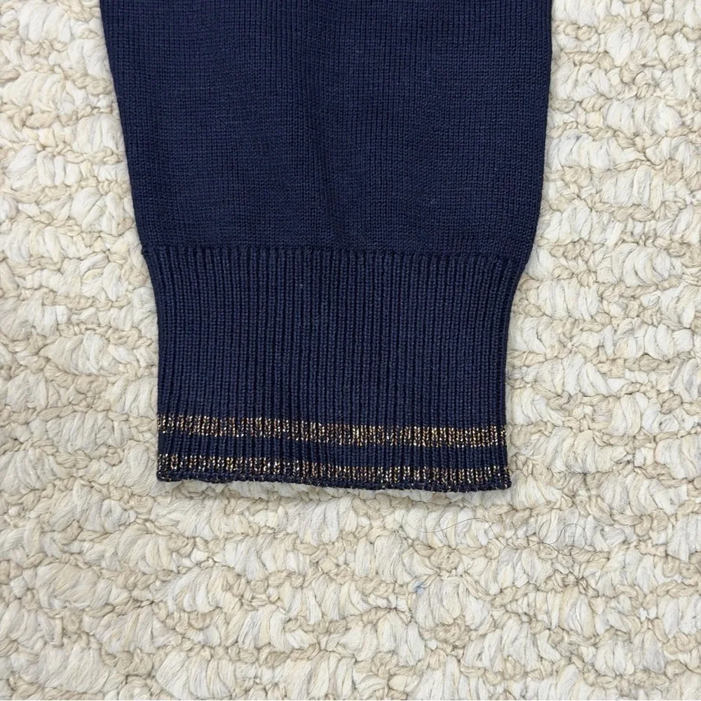 TOMMY HILFIGER Turtleneck Womens Size L Navy Blue Embellished Pull Over Sweater